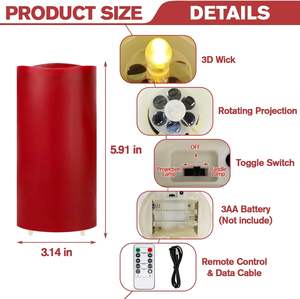 Candela LED a Forma di <span class=keywords><strong>Cuore</strong></span> Rossa, Funzionamento a Batteria e con Presa, Senza Fiamma, con Telecomando e Timer per Decorazioni di San Valentino - Product Image 2