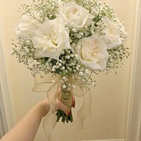 Buket Bunga Mawar Buatan untuk Pengantin, Buket Pegangan Tangan untuk Dekorasi Pernikahan