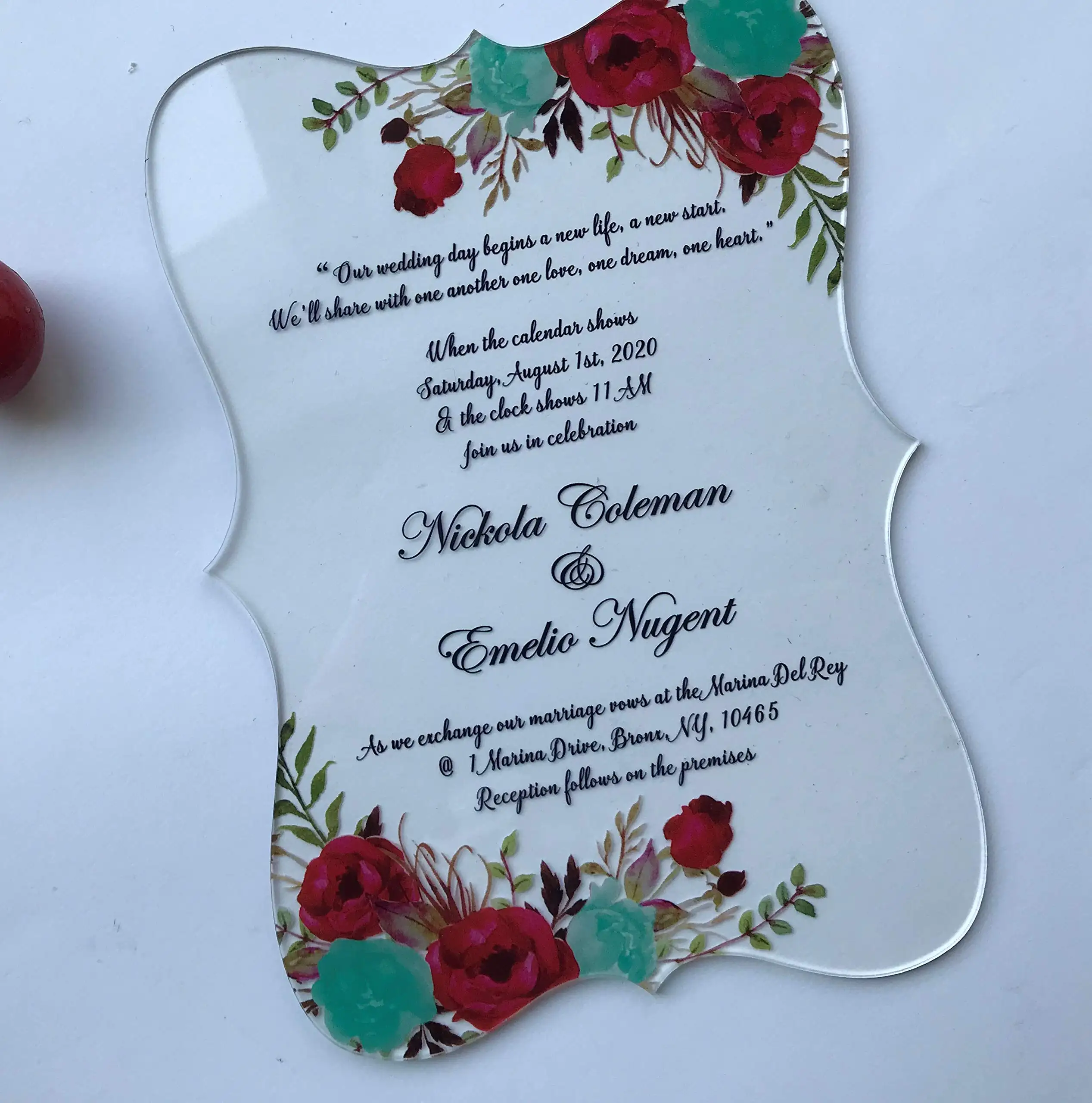 एक्रिलिक लेजर कट शादी का निमंत्रण कार्ड मेनू कार्ड अनुकूलित एक्रिलिक शादी का निमंत्रण एक्रिलिक बचाने के लिए तारीख कार्ड
