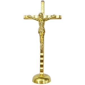 금도금된 스탠딩 십자가 탁상 장식품, INRI 각인, 종교적 가정 및 교회 장식 기념품 - Product Image 3