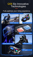 Casque de moto avec interphone Q58 Max pour les motards, système audio pour casque, casque sans fil avec lampe torche LED