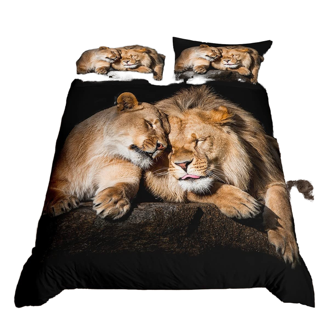 Lion 3D Printing Duvet Cover Set 100% Polyester 3-Piece for Teens-Modern Animal Print Bedding
