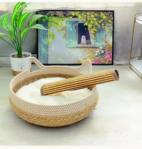 Removable Woven Cat <b>Bed</b> Upholstery Sleeping <b>House</b> Cat Scratch Floor Rattan Wear-resistant Washable Cat Cave Pet SuppliesRemovabl - Product Image 4