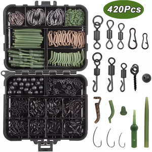 YOUME 300-420pcs/Box Carp Fishing Tackle Kit Fishing Accessories Set Fishing Tackle Swivel Sinker Carp Hook Split Rings