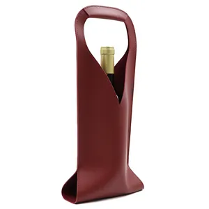 Custom Logo PU Leather Tote Bag With Handle Gift-Ready Wine Whiskey Bottle Carrier For Travel Waterproof Pouch