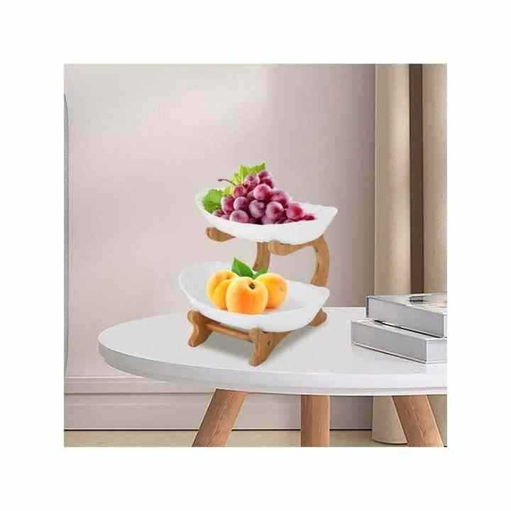 2-Tier Open Design Fruit Serving Tray 2-Layer Snack Bowl with Multi-Function Table Top Organizer for Fruit Cookies Small Items