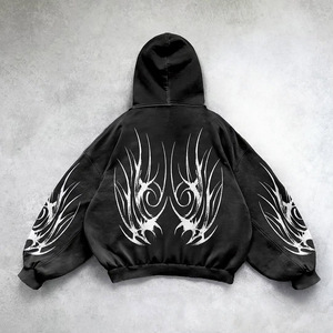 Sudadera con Capucha Negra Gótica para Hombre, con Cierre, 100% Algodón Ecológico, Estampado Tribal, Ropa Urbana de Invierno - Product Image 3