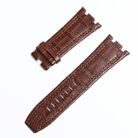 Correa de Reloj de Cuero Vacuno Genuino de Primera Capa para AP Audemars 15400 15703 26320 Royal Oak Offshore Series para Hombre, 27 mm, Negra y Marrón