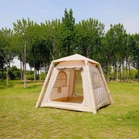 Tente familiale gonflable de luxe en PVC, colonne d'air Oxford, imperméable 2000-3000mm, double couche, 3-4 personnes, 4 saisons, pompe électrique