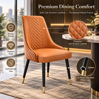 Chaise de salle à manger moderne en cuir avec dossier matelassé et pieds en acier au carbone pour hôtel, café, maison