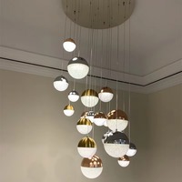 Lampe suspendue LED personnalisée pour bureau à domicile, grande boule colorée, luminaire suspendu, plafonnier décoratif pour haut plafond, or + noir, lumière chaude