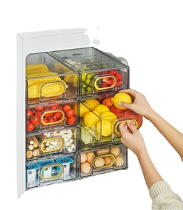 Refrigerator Organizer Bins Stackable Plastic Fridge Organizers with Handles for Freezer Kitchen Cabinet Pantry Food Storage