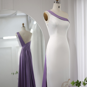 Vestido de Noche de Lujo Sharon Said SS475 Dubai Blanco Lila con Mariposa, Vestido Formal Árabe de Un Solo Hombro para Fiesta - Product Image 3