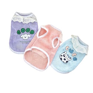 Chaleco de malla con estampado de animales para mascotas, ropa transpirable de verano para gatos y perros con ribete de encaje, color morado, rosa, azul cielo - Product Image 5