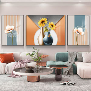 Nordic lusso decorativo moderno astratto 3 pannelli cristallo porcellana fiore soggiorno pittura murale decorativa wall art <span class=keywords><strong>l</strong></span> - Product Image 3