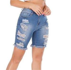 Pantalones <span class=keywords><strong>cortos</strong></span> con agujeros y borlas para mujer, Vaqueros <span class=keywords><strong>cortos</strong></span> informales de cintura media, Vaqueros <span class=keywords><strong>rotos</strong></span> - Product Image 6