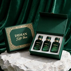 고품질 할인 판매 플랫 스퀘어 빈 녹색 유리 향수병 가죽 뚜껑 30ml 50ml 100ml 크림프 스프레이어 포장 상자 포함 - Product Image 3