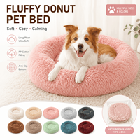 Lit pour chien en forme de beignet moelleux personnalisé, lit apaisant pour animaux de compagnie en peluche longue, lit rond pour chat avec fond antidérapant