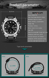 <span class=keywords><strong>Montre</strong></span> <span class=keywords><strong>homme</strong></span> SANDA 739 à double mouvement numérique, grand cadran, bracelet en résine étanche, Relogio Masculino, multifonctionnelle, Montres Hommes - Product Image 5