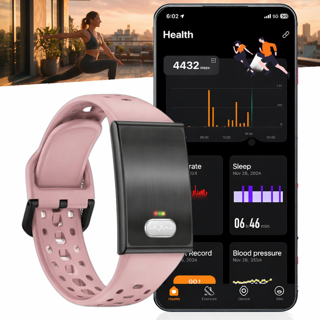 Factory Price ETQ15 Screenless Health Wristband ECG HRV SpO2 Heart Rate Blood Pressure Stress Temperature IP68 Alarm Clock