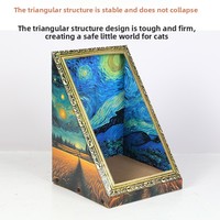 Maison à gratter pour chat en carton ondulé, avec cadre rectangulaire style peinture à l'huile vintage, pour chats d'intérieur toutes saisons