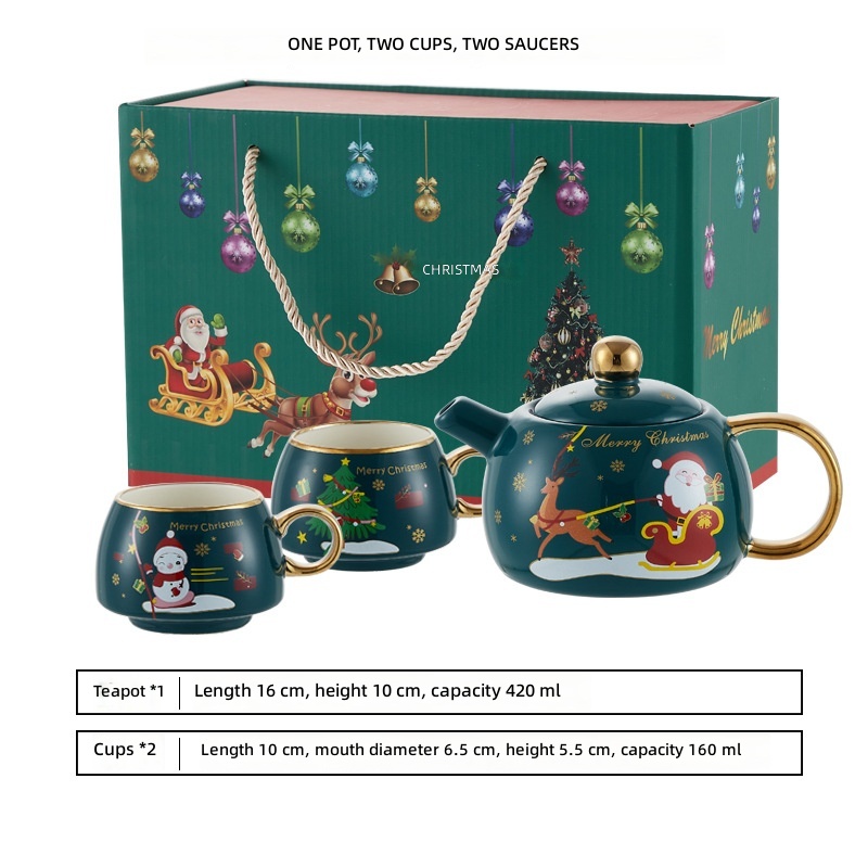 Dark green, one pot, two cups, gilded version