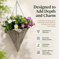 Panier suspendu avec arrangement floral artificiel de marguerites violettes et de verdure pour balcon, jardin, hôtel, mariage, maison, décoration extérieure