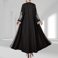 Élégante Abaya Ouverte pour Femmes Musulmanes Noire Grande Taille Manches Longues Brodée Perles Robe de Dubaï Luxe Vêtement Islamique Modeste