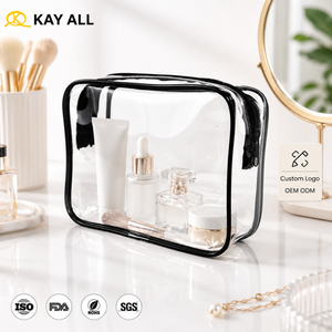 Bolsa <span class=keywords><strong>de</strong></span> maquillaje <span class=keywords><strong>de</strong></span> lavado <span class=keywords><strong>de</strong></span> plástico transparente con cremallera directa <span class=keywords><strong>de</strong></span> fábrica <span class=keywords><strong>de</strong></span> PVC logotipo impreso <span class=keywords><strong>bolsas</strong></span> <span class=keywords><strong>de</strong></span> cosméticos <span class=keywords><strong>de</strong></span> viaje negras transparentes con asa - Product Image 1