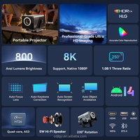 Proyector LED HD de 800 ANSI Lúmenes, Visualización Diurna, Uso en Cine en Casa, Android 14 Inteligente, WiFi 5G, BT5.4, Corrección Trapezoidal Automática, Portátil, 1080P