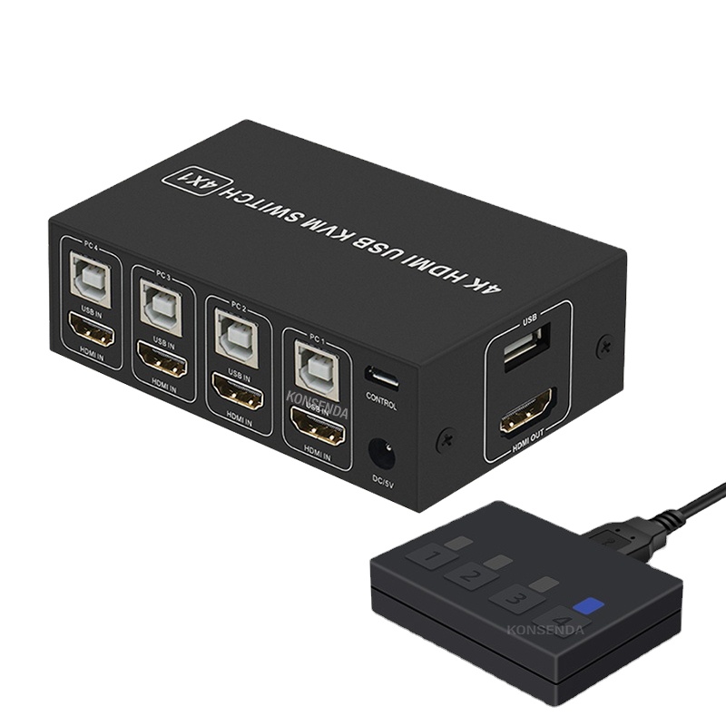 Квм-Консоль 4K, 4 порта USB, квм-консоль, переключатель 4x1 4kX 2K/60HZ HDCP 2,2 с настольным контроллером для ПК, ноутбука, win-dows, macs