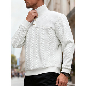 Suéter de punto grueso para hombre, cuello alto, corte holgado, color sólido, manga larga, ropa informal de otoño - Product Image 6