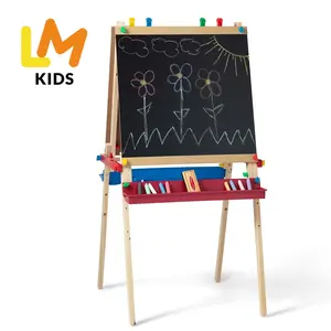 LM KIDS Montessori juguete de madera caballete para niños juegos de caballete de arte con pizarra niños tablero de dibujo magnético
