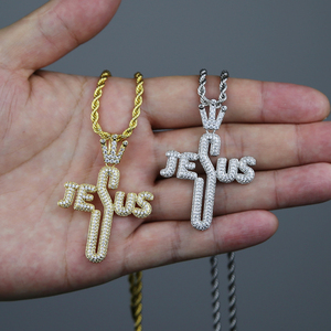 24 "chaîne de corde 18K plaqué or Hiphop <span class=keywords><strong>Rock</strong></span> <span class=keywords><strong>Punk</strong></span> hommes bijoux Micro pavé Cz Jésus lettre croix collier - Product Image 6