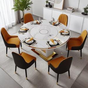 Table à manger ronde extensible avec table et chaise en dalle de pierre Table de cuisson à <span class=keywords><strong>induction</strong></span> intégrée, <span class=keywords><strong>plaque</strong></span> rotative <span class=keywords><strong>pour</strong></span> usage domestique - Product Image 2