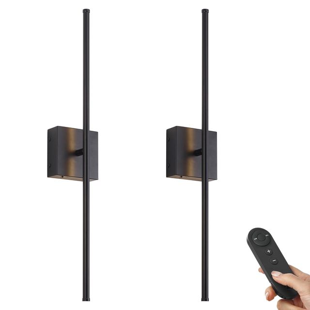 TSINYE Battery Operated Wall Sconce with Remote Control Dimmable Wall Sconce Set of Two 360°Rotate LED Black Wireless Wall Light