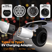 Adaptateur Feyree Type 2 vers Type 1, 32A 16A 7kW Courant de charge max., Convertisseur de prise de chargeur AC EV Type 2 vers prise de voiture EV Type 1