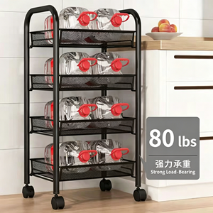 4-Tier Rolling Mesh Utility Cart With Side Hooks Metal Storage Rack Kitchen Pantry Office Bathroom Organization Durable Stand - Product Image 4