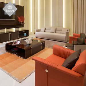 Karois — table basse carrée rétro, pieds courts, chêne bois, avec dessus en marbre et dessus en granit - Product Image 2