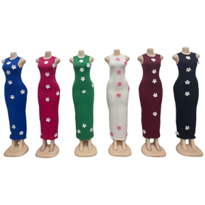 Nuovo fiore all'ingrosso Slim Fit senza maniche <span class=keywords><strong>attillato</strong></span> abito estivo alla moda Casual lungo da <span class=keywords><strong>donna</strong></span> - Product Image 1