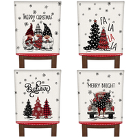4 housses de chaises de Noël en lin Gnome Arbre de Noël Camion Housses de siège de salle à manger Décoration