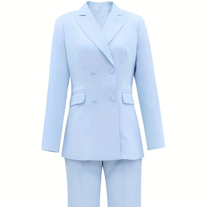 Set di abiti professionali da <span class=keywords><strong>donna</strong></span> di fascia alta blu chiaro con decorazione a bottoni Set di pantaloni professionali - Product Image 1