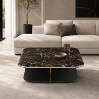 Table basse de luxe moderne en marbre noir rose, grande et carrée, pour salon et hall d'hôtel