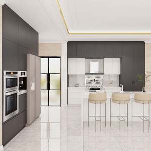 Gabinete de Cocina Moderno Personalizado en Gris con Islas, Estructura de Madera Contrachapada con Tablero de Melamina, Diseño Minimalista para Apartamento - Product Image 1