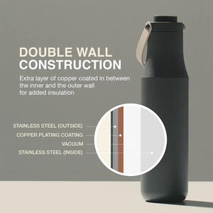 Bouteille isotherme à double paroi en acier inoxydable avec poignée en silicone, tasse de voyage pour café, gourde pour boissons chaudes et froides - Product Image 5