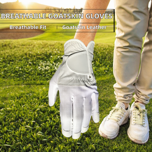White Genuine Leather Golf <b>Glove</b> Right Hand Breathable Hook And Loop Closure Unisex Sports <b>Grip</b> - Product Image 2