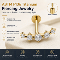 Kaishee 16G Titane Plat à Dos Plat Sans Filetage pour Piercing Tragus, Bijou Corporel avec Incrustation de Zircon Cubique, Piercing Lèvre en Titane