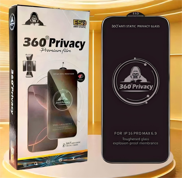 Suitable for iPhone 17/16 Pro Tempered glass screen protector, Black king kong 360° Privacy