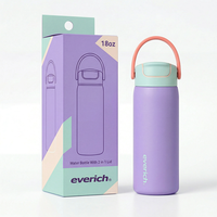 Bouteille d'eau en acier inoxydable Everich personnalisée avec logo laser, 18 oz, avec paille anti-fuite et couvercle rabattable, bouteille de sport réutilisable