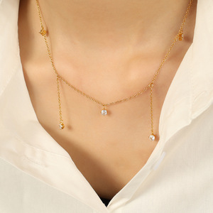 สร้อยคอทองคำประดับเพชรเซอร์โคเนียมสีขาว สำหรับใส่ทุกวัน XL323 - Product Image 4